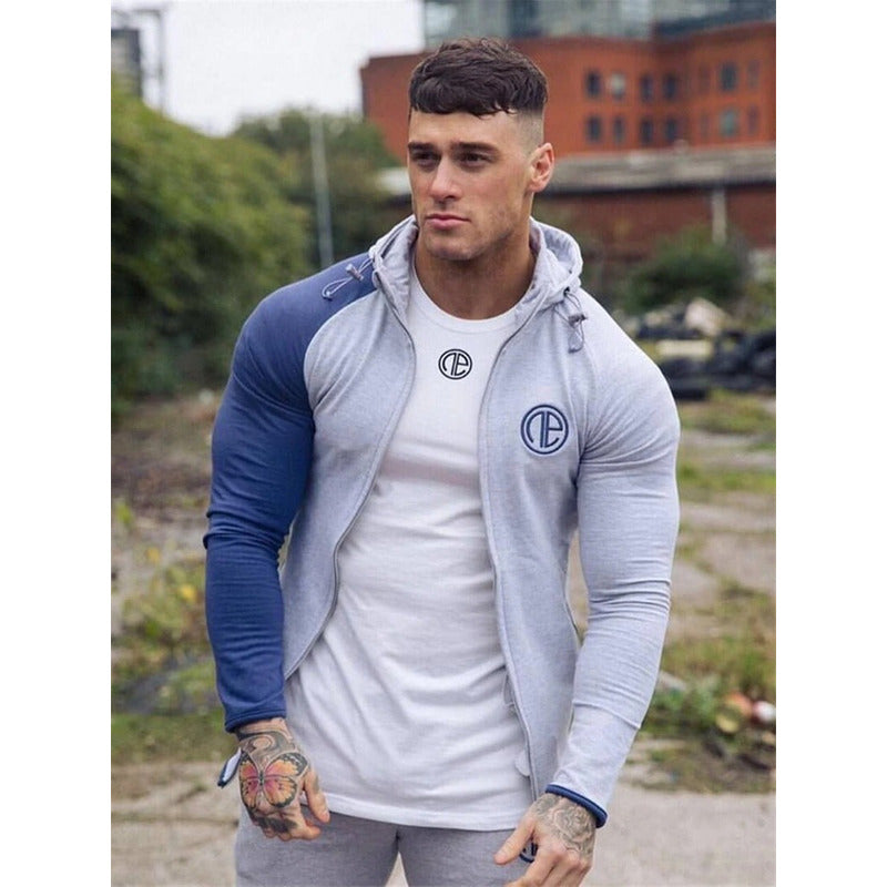 Campera hombre deportiva manga azul